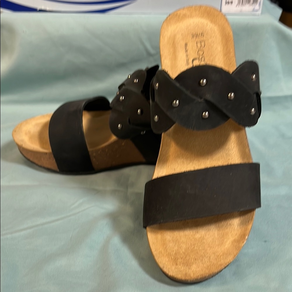 Bos. & Co. Black Latino Wedge Sandals Slip-On